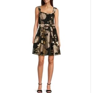 Alex Marie Louise Metallic Floral Jacquard Sweetheart Tank Strap A-Line Dress